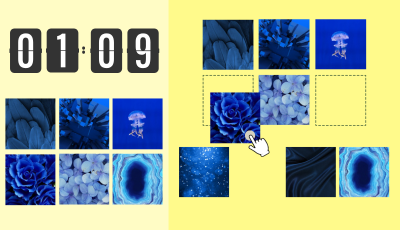 Blue Serenity grid memory game - memorize calming blue picture positions on the grid